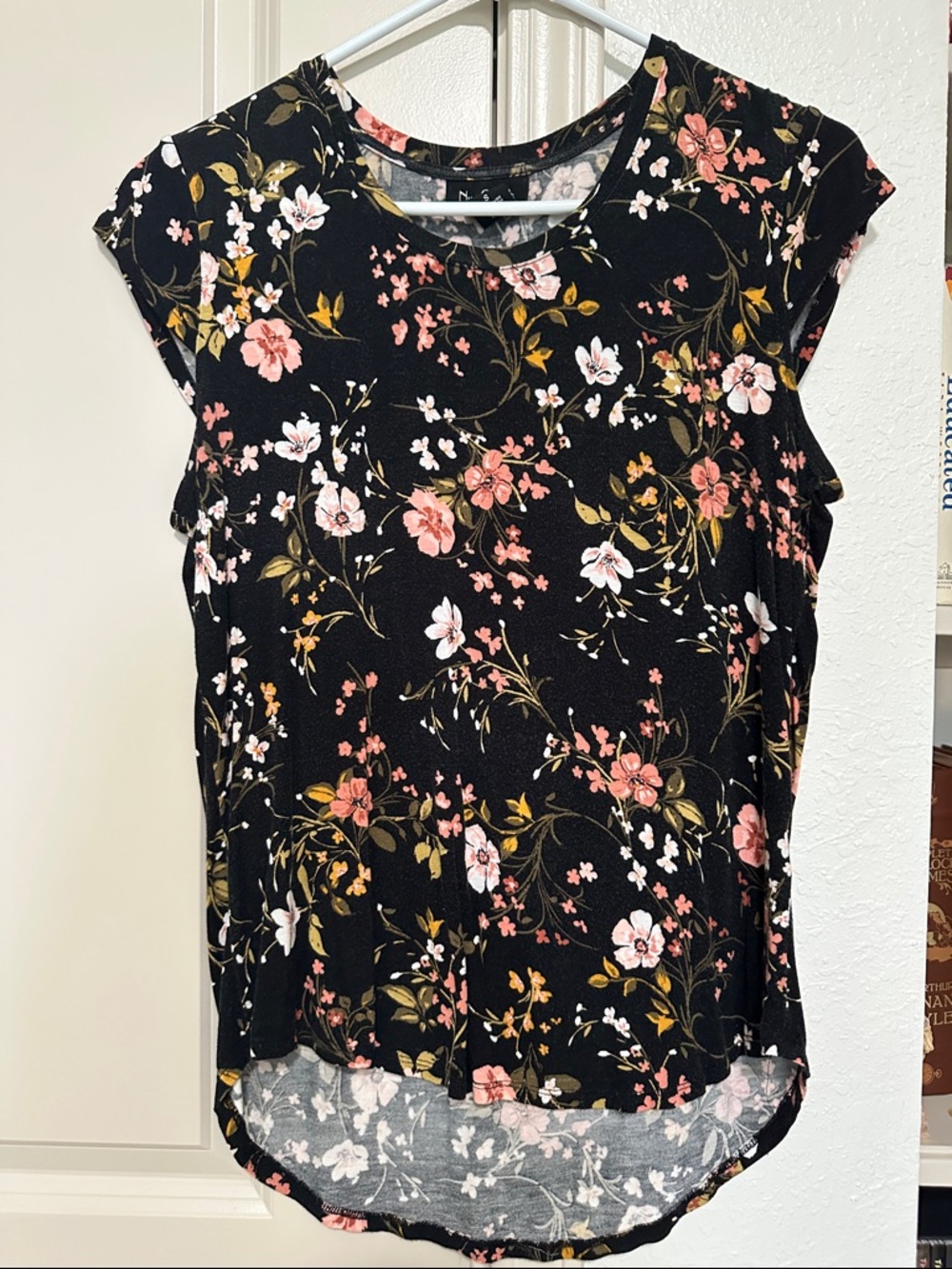 Nue Options Black Floral Scoop Neck Tank with Pink & White Flowers